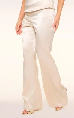 Outlet PrettyLittleThing Satin Skinny Flared Pants Champagne
