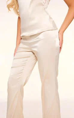 Outlet PrettyLittleThing Satin Skinny Flared Pants Champagne