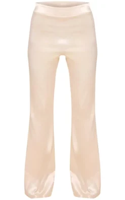 Outlet PrettyLittleThing Satin Skinny Flared Pants Champagne