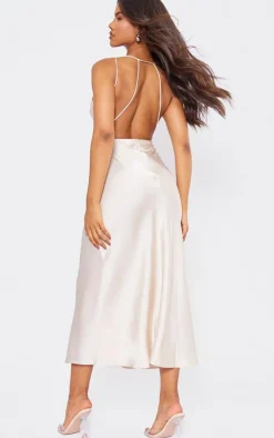 Satin V Neck Slip Dress-PrettyLittleThing Sale