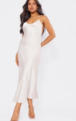 Satin V Neck Slip Dress-PrettyLittleThing Sale