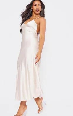 Satin V Neck Slip Dress-PrettyLittleThing Sale