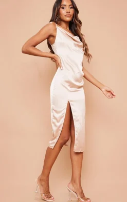 Strappy Satin Cowl Midi Dress-PrettyLittleThing