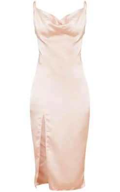 Strappy Satin Cowl Midi Dress-PrettyLittleThing
