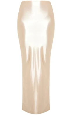 Champagne Stretch Satin Split Side Maxi Skirt
