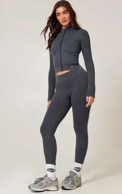 PrettyLittleThing Seamless Gym Wear*Acid Wash Rib Seamless High Waist Gym Leggings