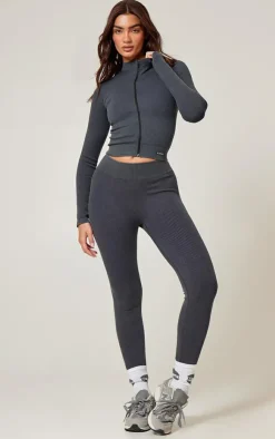 PrettyLittleThing Athletic Jackets*Acid Wash Seamless Ribbed Zip Up Cropped Sports Jacket