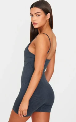 PrettyLittleThing Seamless Gym Wear*Acid Wash Seamless Rib Mini Gym Unitard