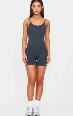 PrettyLittleThing Seamless Gym Wear*Acid Wash Seamless Rib Mini Gym Unitard