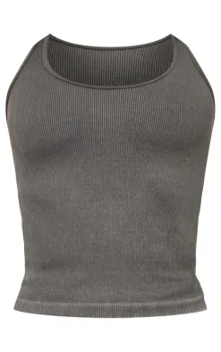 PrettyLittleThing Workout Tops*Acid Wash Seamless Rib Halter Neck Gym Top