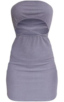 Bandeau Cut Out Front Crinkle Rib Bodycon Dress-PrettyLittleThing Discount
