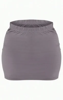 Charcoal Basic Cotton Blend Jersey Mini Skirt