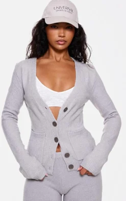 New PrettyLittleThing Basic Knit Button Up Cardigan Charcoal