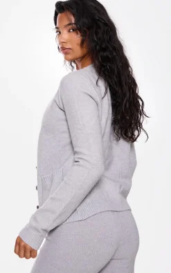 New PrettyLittleThing Basic Knit Button Up Cardigan Charcoal