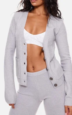 New PrettyLittleThing Basic Knit Button Up Cardigan Charcoal