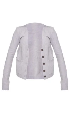New PrettyLittleThing Basic Knit Button Up Cardigan Charcoal