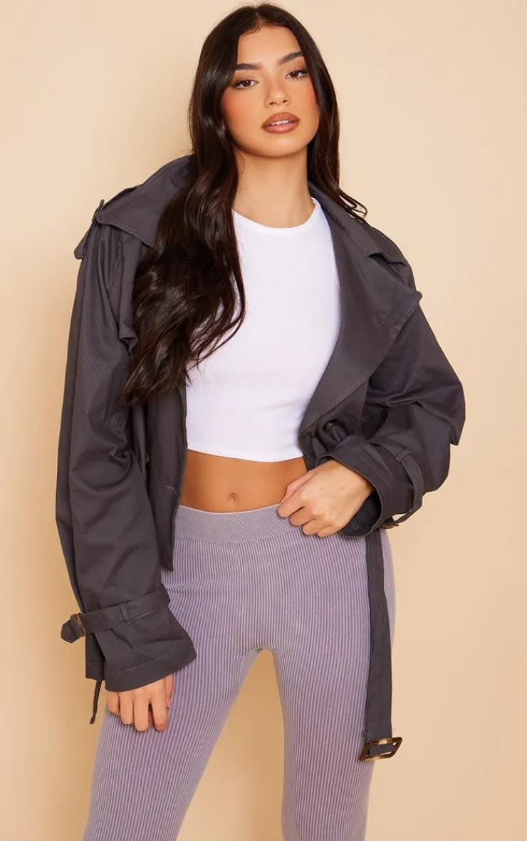 PrettyLittleThing Trench Coats*Belted Hem Cropped Trench Coat
