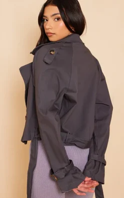 PrettyLittleThing Trench Coats*Belted Hem Cropped Trench Coat