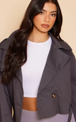 PrettyLittleThing Trench Coats*Belted Hem Cropped Trench Coat