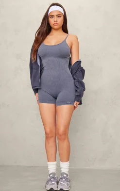 PrettyLittleThing Seamless Gym Wear*Charcoal Blue Acid Wash Seamless Gym Unitard