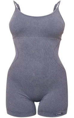 PrettyLittleThing Seamless Gym Wear*Charcoal Blue Acid Wash Seamless Gym Unitard