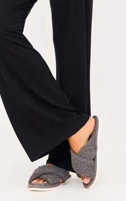 PrettyLittleThing Christmas Gifts*Charcoal Borg Cross Over Slippers