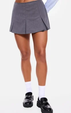 Charcoal Box Pleat Woven Tailored Mini Skirt