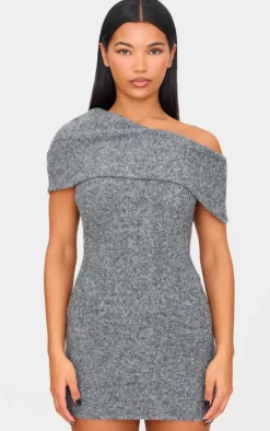 Brushed Rib Asymmetric Bodycon Dress-PrettyLittleThing Outlet