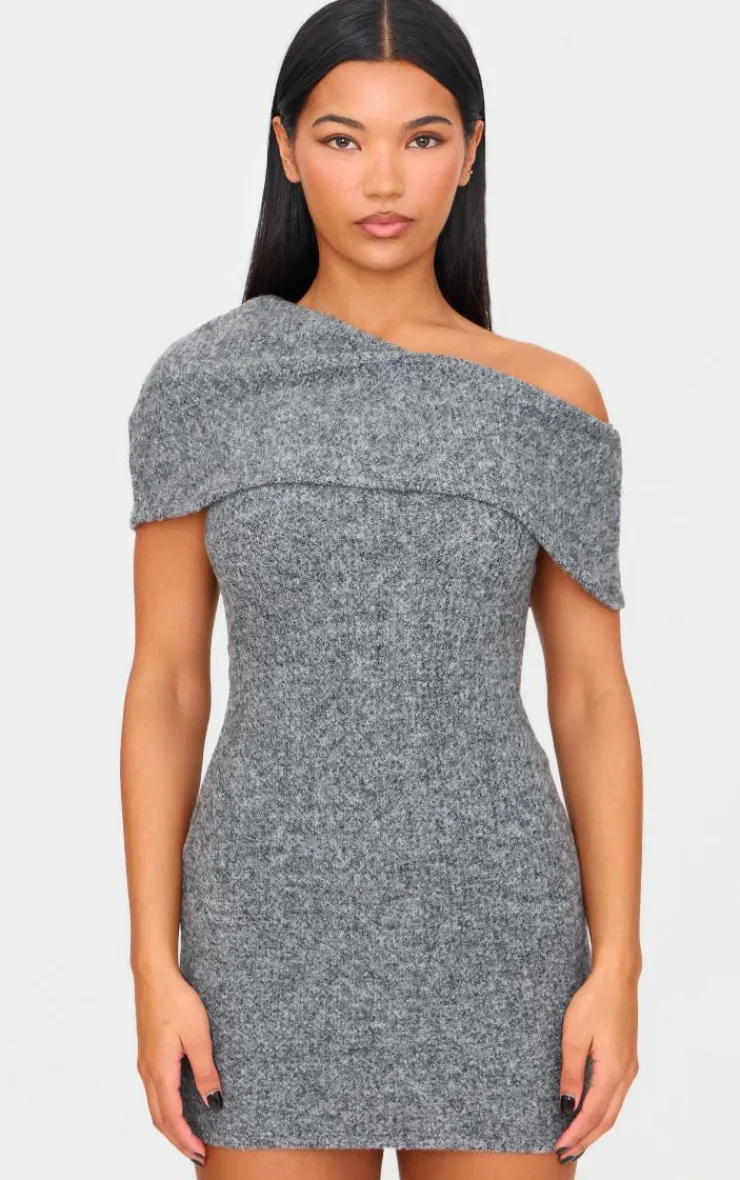 Brushed Rib Asymmetric Bodycon Dress-PrettyLittleThing Outlet