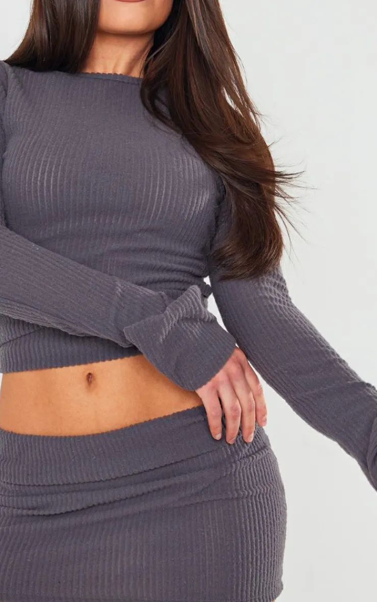 Best PrettyLittleThing Brushed Rib Low Waist Micro Mini Skirt Charcoal