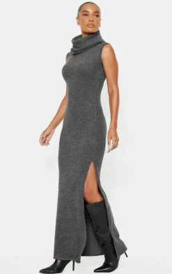 Brushed Rib Roll Neck Maxi Dress-PrettyLittleThing Online