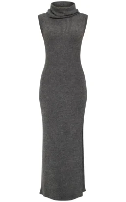 Brushed Rib Roll Neck Maxi Dress-PrettyLittleThing Online