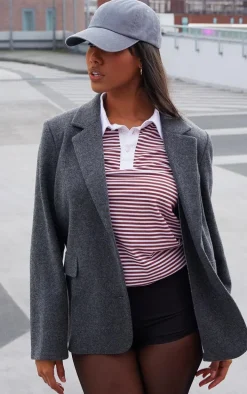 Charcoal Brushed Wool Look Tailored Blazer