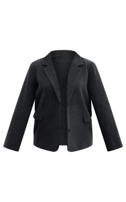 Charcoal Brushed Wool Look Tailored Blazer
