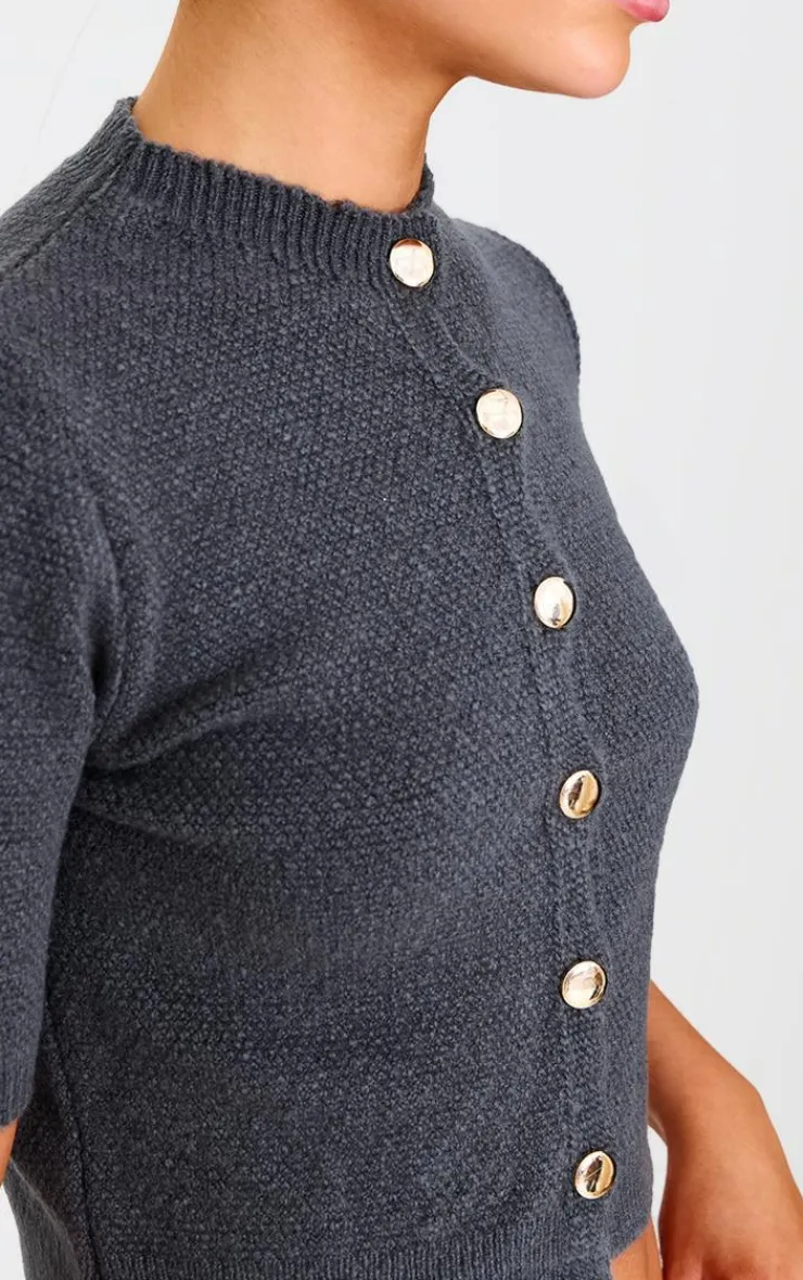 PrettyLittleThing Knitted Tops*Button Up Cap Sleeve Boucle Knit Cardigan