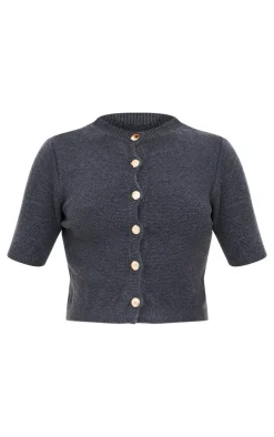 PrettyLittleThing Knitted Tops*Button Up Cap Sleeve Boucle Knit Cardigan