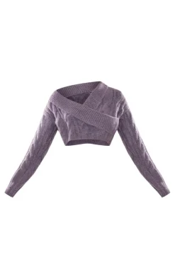 PrettyLittleThing Sweaters*Cable Cross Front Wrap Knit Sweater