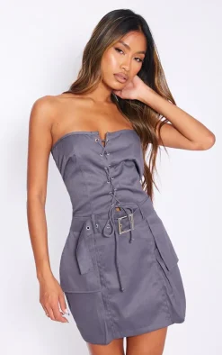 Cargo Belted Wrap Lace Up Bodycon Dress-PrettyLittleThing Discount