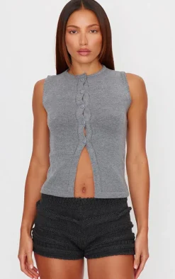Charcoal Chunky Raised Contrast Knit Mini Shorts