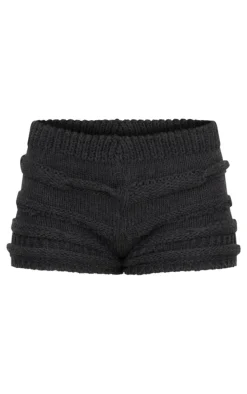 Charcoal Chunky Raised Contrast Knit Mini Shorts
