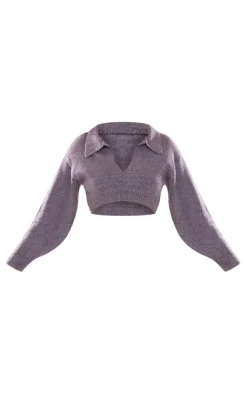 PrettyLittleThing Sweaters*Collared Crop Knit Sweater