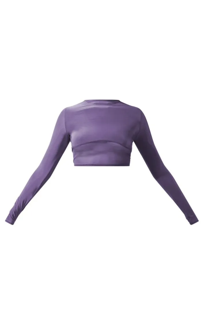Charcoal Contrast Fabric Long Sleeve Crop Top