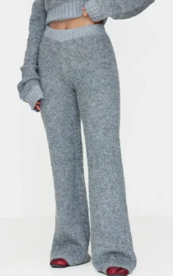 New PrettyLittleThing Contrast Textured Knit Pants Charcoal