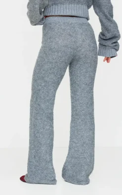 New PrettyLittleThing Contrast Textured Knit Pants Charcoal