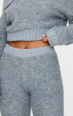 New PrettyLittleThing Contrast Textured Knit Pants Charcoal