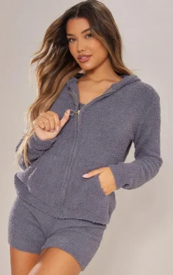 PrettyLittleThing Christmas Day Outfits*Cosy Long Sleeve Zip Up Hooded Pajama Top