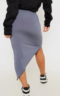 Charcoal Cotton Overlock Seam Midaxi Skirt