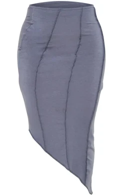 Charcoal Cotton Overlock Seam Midaxi Skirt