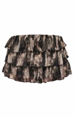 Hot PrettyLittleThing Devore Mesh Ruffle Bloomer Shorts Charcoal