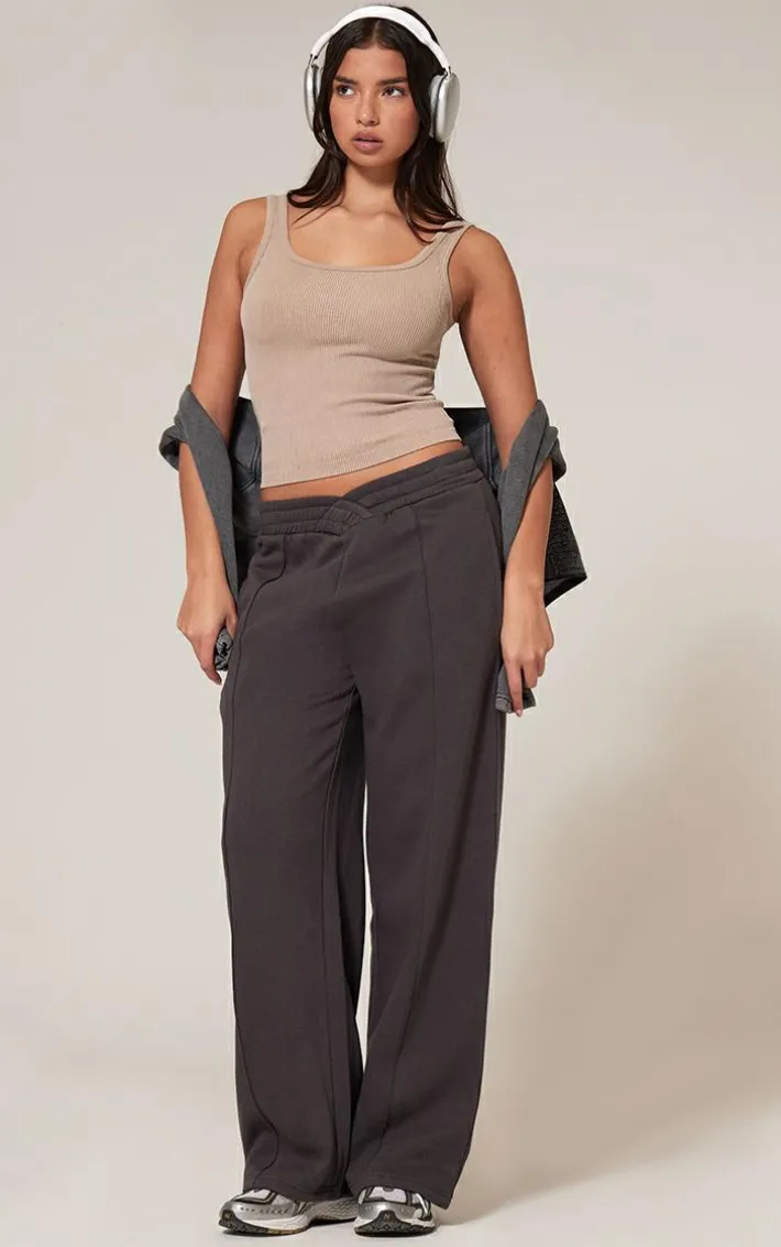 Charcoal Dipped Waist Pintuck Wide Leg Sweat Sweatpants